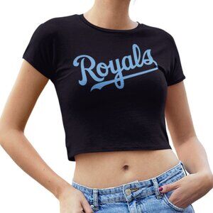 NEW Kansas City Royals Script Team Color Pop Form Fit Crop Top Shirt BLACK
